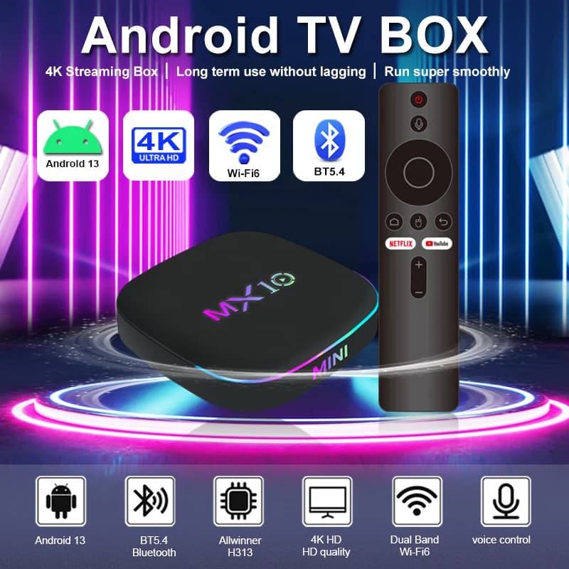 Box TV Android Smart MX10 Z4 2G 16G con Uscita Video 4K, Supporta Controllo Vocale Bluetooth/Telecomando a Infrarossi, Set-top Box 4K