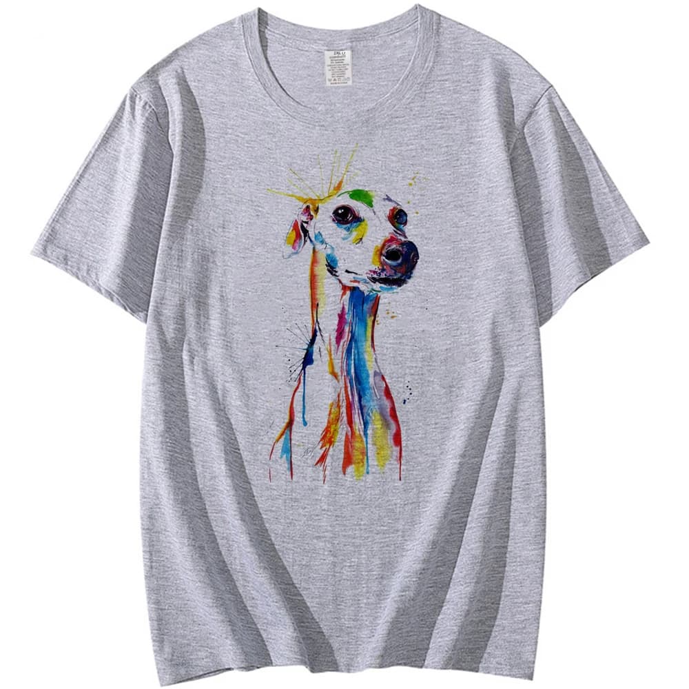 New Fashion Men O-Collo Levriero Stampa acquerello unisex streetwear bianco Hip Hop Geek T-shirt a maniche corte