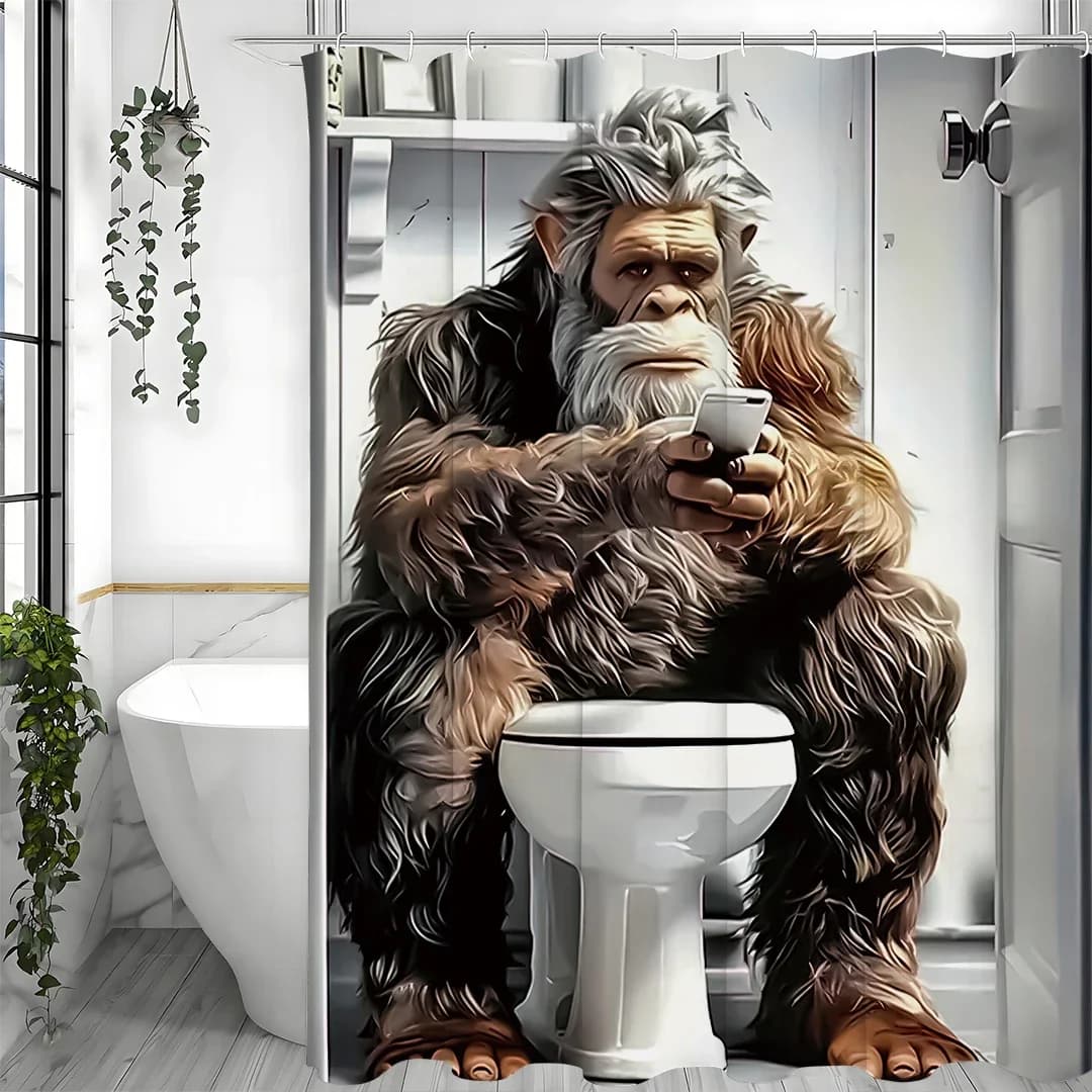 Divertente tenda da doccia per lettura in toilette orangutan, tenda da doccia decorativa per bagno, tenda da doccia impermeabile con ganci