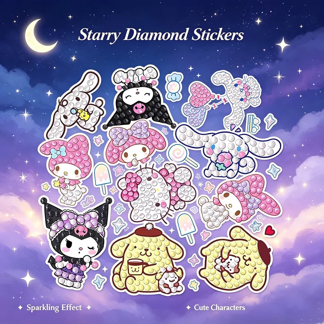 DIY Diamond Painting Stickers Hello Kitty & Kuromi Cartoon Series Creative Handmade Gift for Girls New Arrival