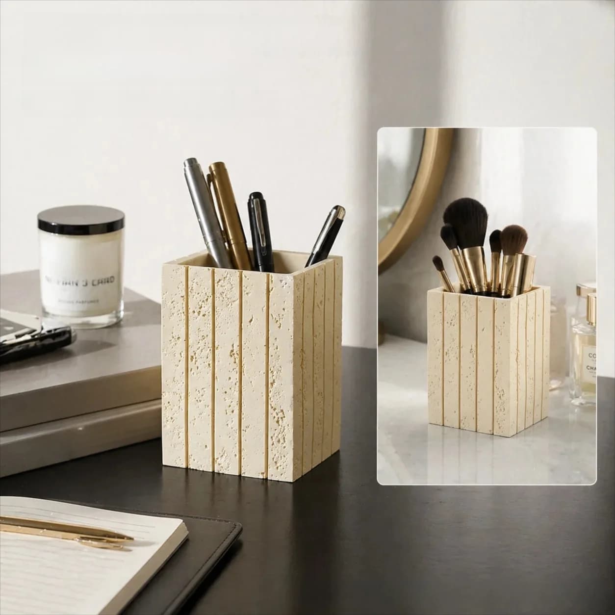 Wabi-Sabi Desktop Organizer Pen Container Toothbrush Toothpaste Cosmetic Pencil Holder Ornament Storage Box Office Home Bathroom