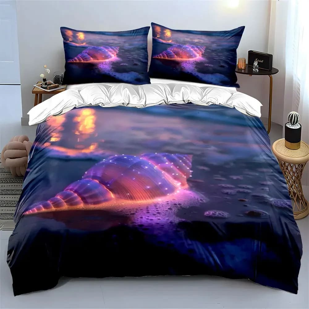 Set di biancheria da letto Glow Shell Art Decor con 1 copripiumino e 2 federe, singolo, matrimoniale, king, queen, idea regalo