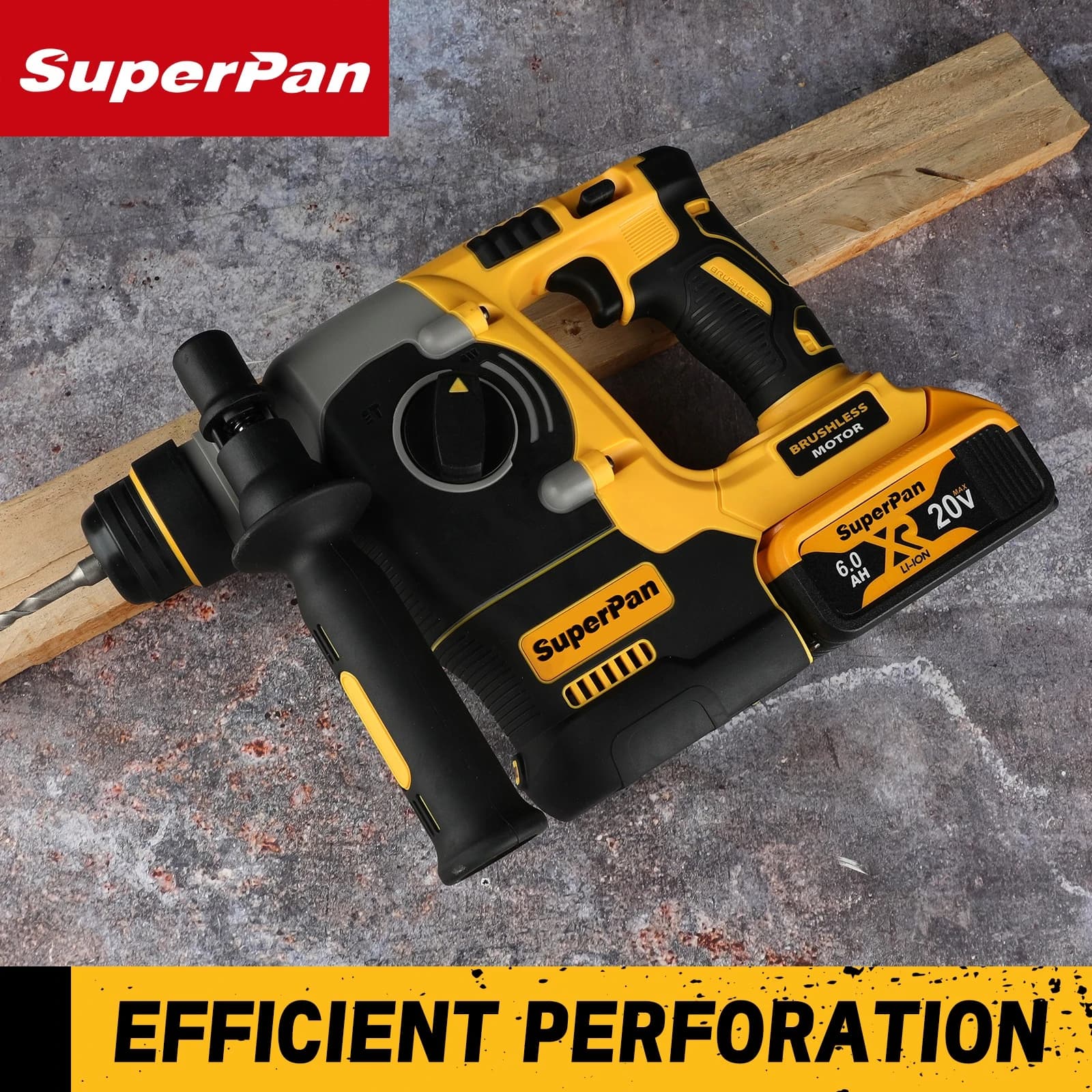 Trapano a percussione SUPERPAN DCH273 per pannelli solari 20V SDS-PLUS 2.1J, montaggio sicuro, compatibile con batteria DeWalt 20V.