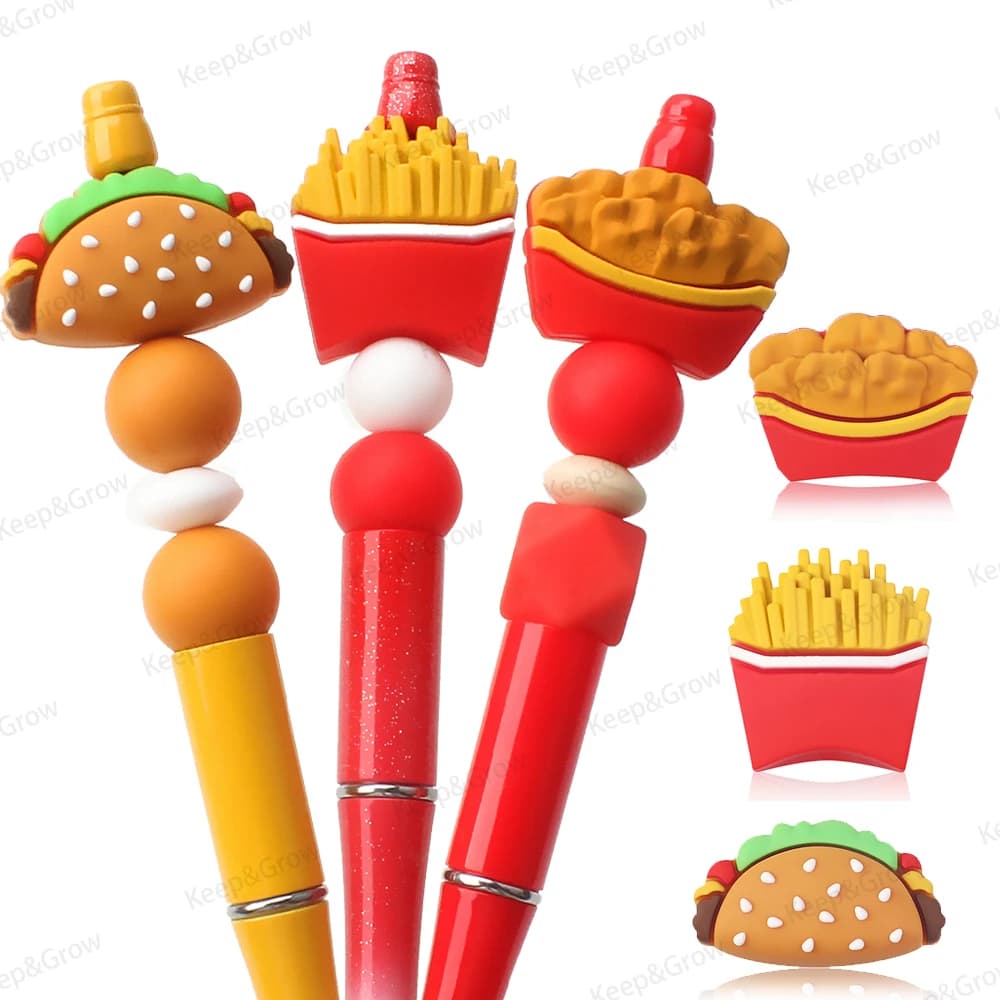 5/20/50 pezzi perline in silicone 3D patatine fritte pepite di pollo forma di tacos carino perline focali per creazione di gioielli portachiavi perline penna fai da te