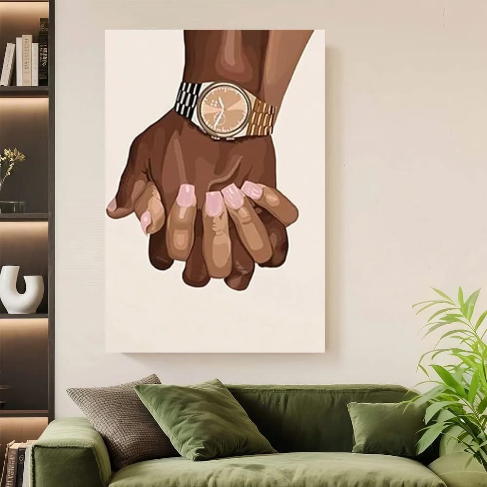 Quadro su Tela con Coppia Afroamericana, Donna e Uomo Afroamericani che si Tengono per Mano, Decorazione Murale, Poster