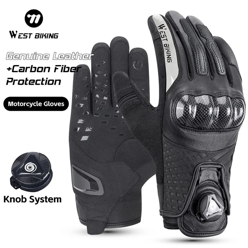 WEST BIKING Motorcycle Gloves Goatskin Anti-slip Carbon Fiber Protection Touch Screen Self-locking Comfortable for Racing Gear