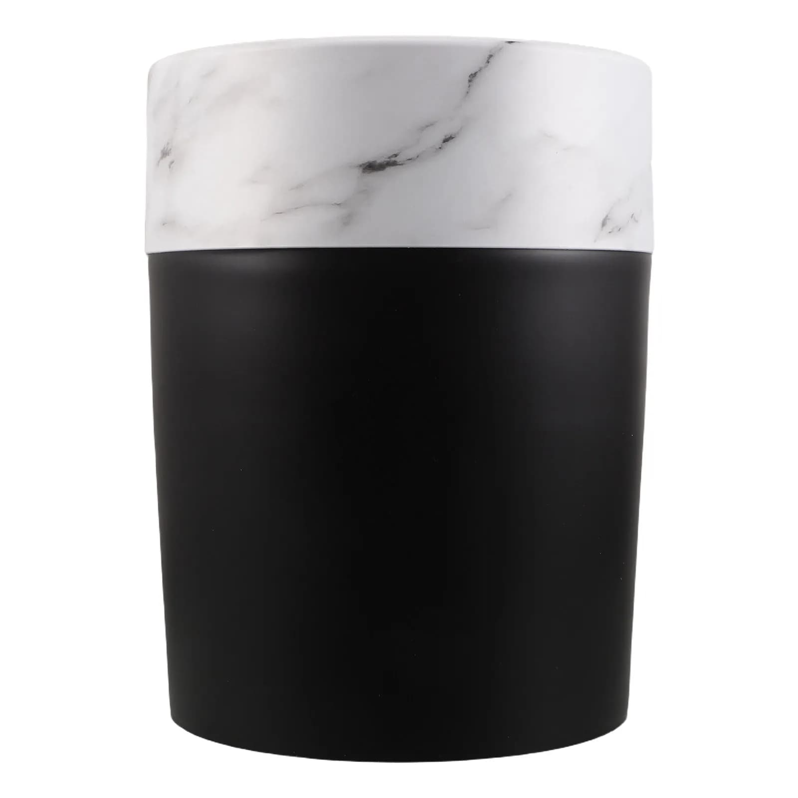 8L Modern Marble Pattern Round Plastic Trash Can Waterproof Large Capacity Decorative Wastebasket for Kitchen Bathroom Living