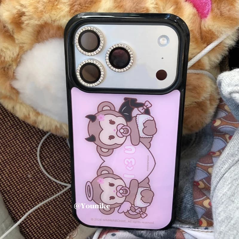 Custodia per telefono coreana in silicone antiurto con scimmietta rosa e ciuccio, compatibile con iPhone 17 Air 16 Pro Max 15 14 Plus 13 12 11