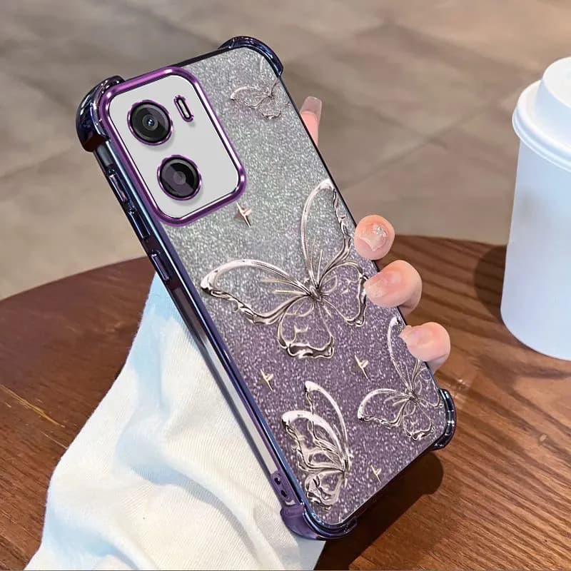 Glitter Plating Protective Cover For Motorola Moto G06 Power Case Flxebile TPU Four-corner Shockproof Butterfly Fundas