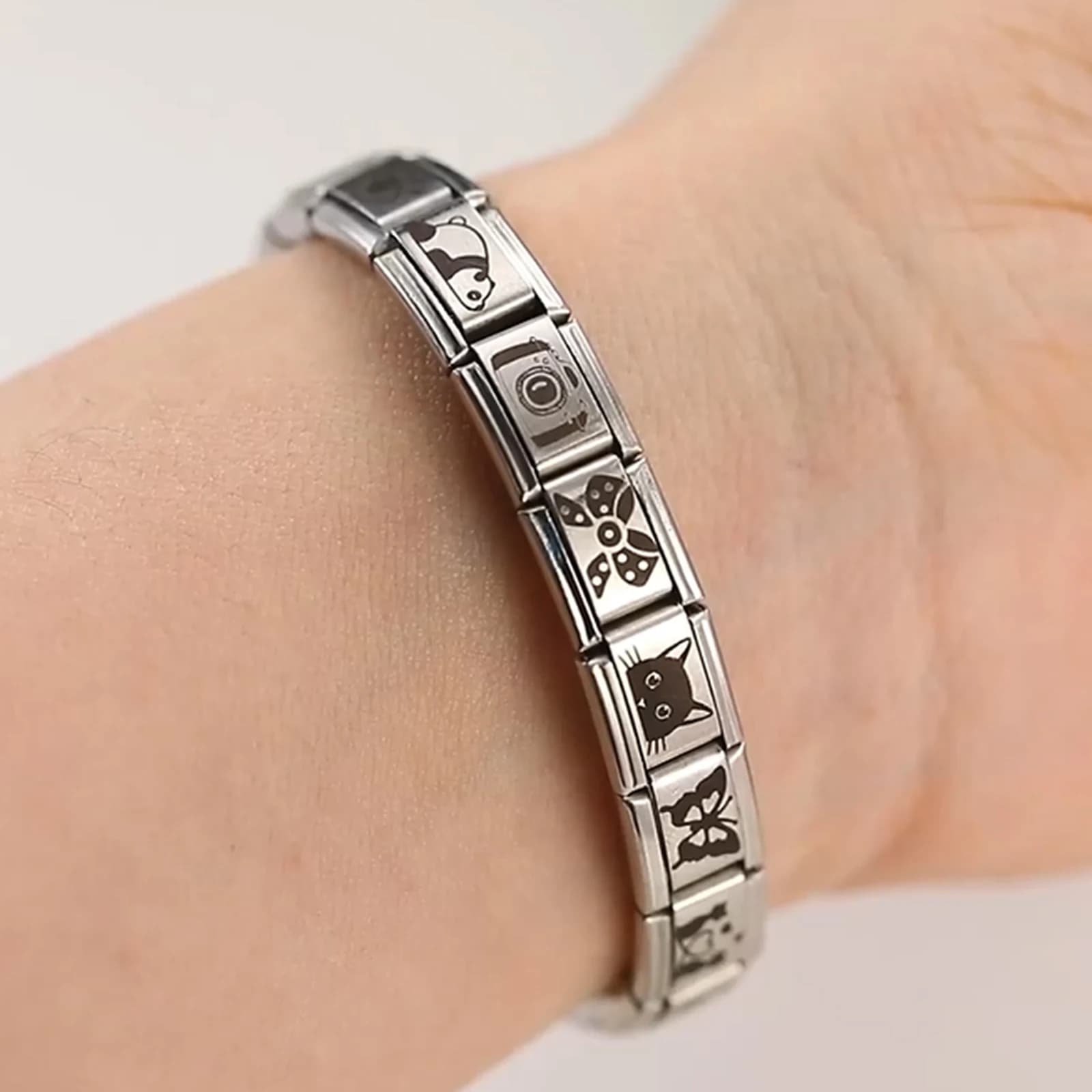 Dolce cuore d'amore rosa simpatici gatti occhi azzurri ciondoli collegamenti perline adatti bracciale con ciondoli italiani in acciaio inossidabile da 9 mm regali fai da te