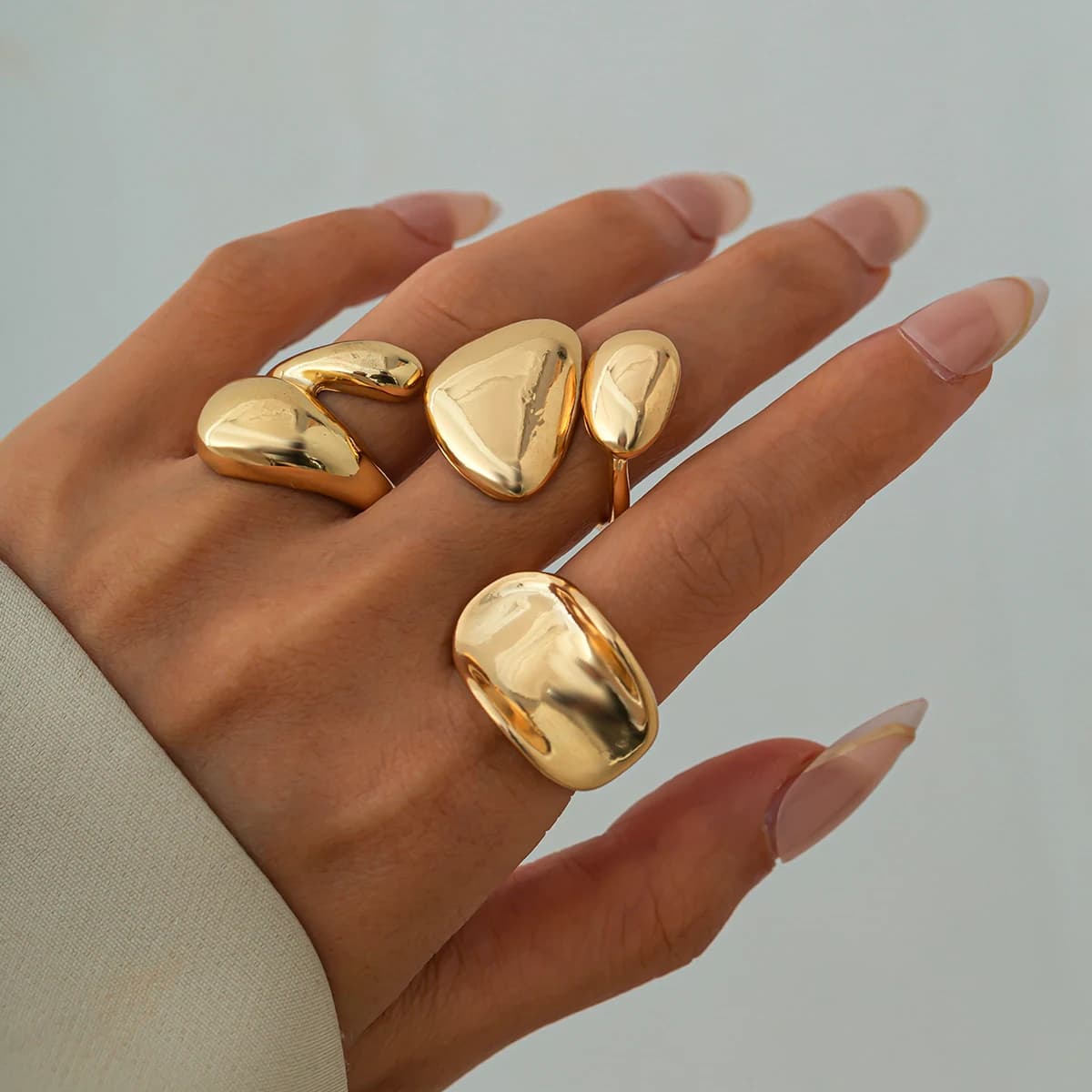 KunJoe 3 pezzi punk goccia d'acqua serpente anelli aperti set per le donne hip hop liscio grosso colore oro anello regolabile gioielli per dita nuovo