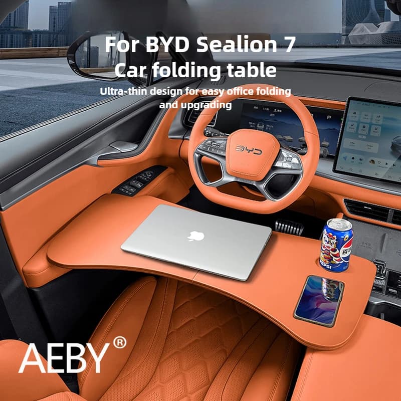 AEBY Per BYD Sealion 7 Vassoio da tavolo pieghevole per auto Organizer per sedile posteriore con portabicchieri, per snack Lavoro portatile, Accessori auto