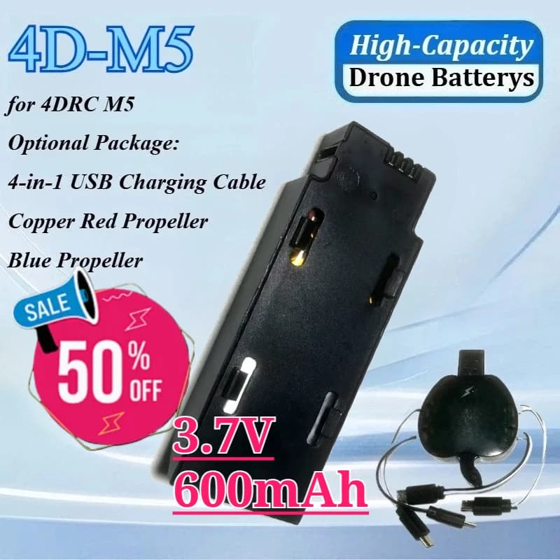 Nuova Batteria per Drone 4D-M5 3.7V 600mAh per Elicottero RC 4DRC M5, Ricambio per Drone, Accessorio di Ricambio