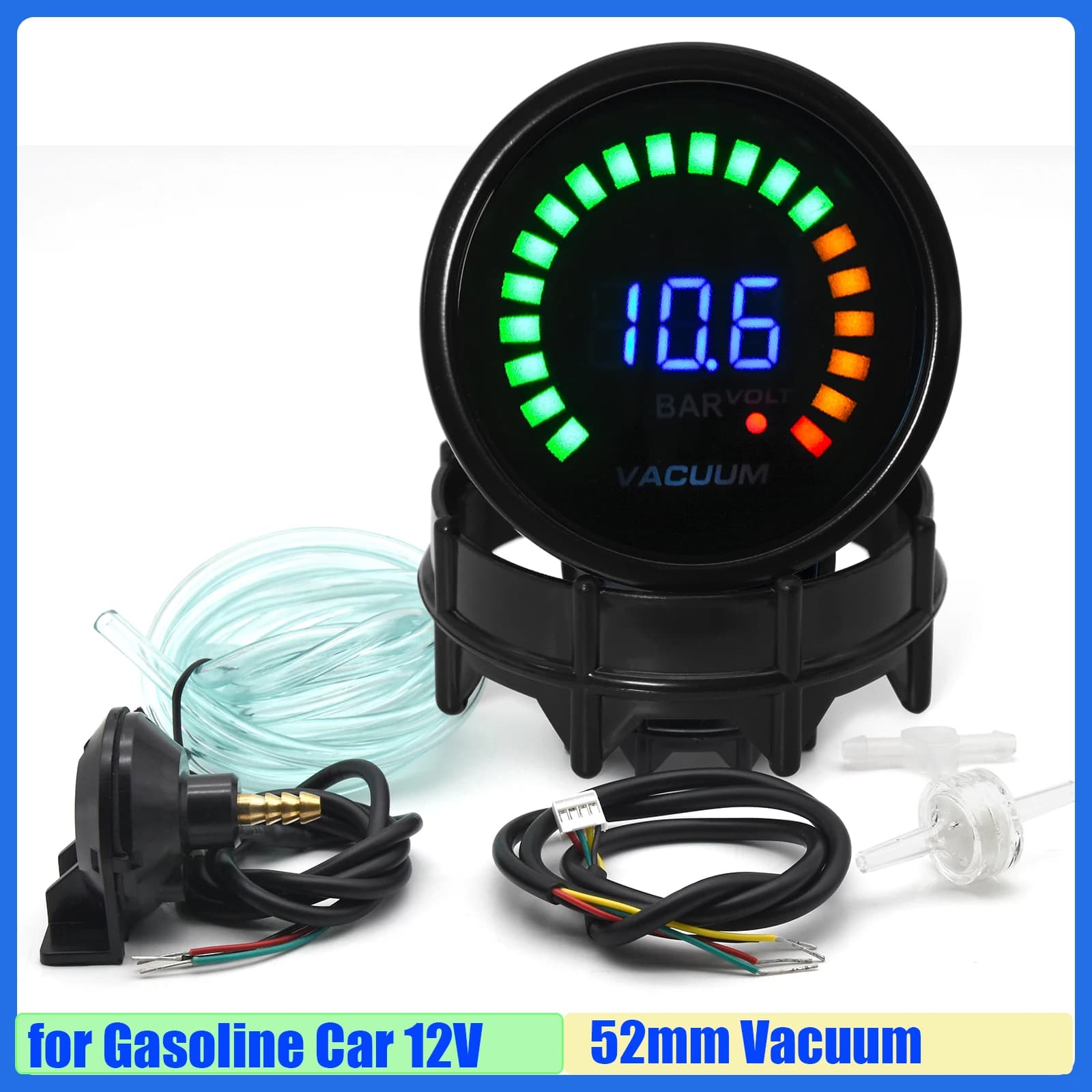 MAIMEIMI 12V Auto Benzina Fumo Viso Auto 2 "52mm Manometro -1 ~ 0Bar Misuratore di Vuoto Digitale Misuratore di Corsa Display A LED