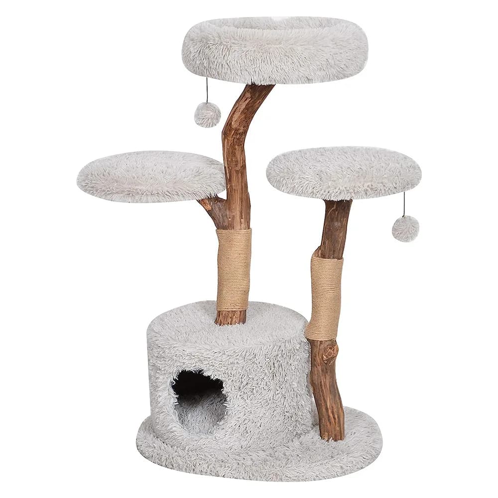 Contemporary Solid Wood Cat Condo with Integrated Vine Texture Layers Ideal for Scratching and Resting