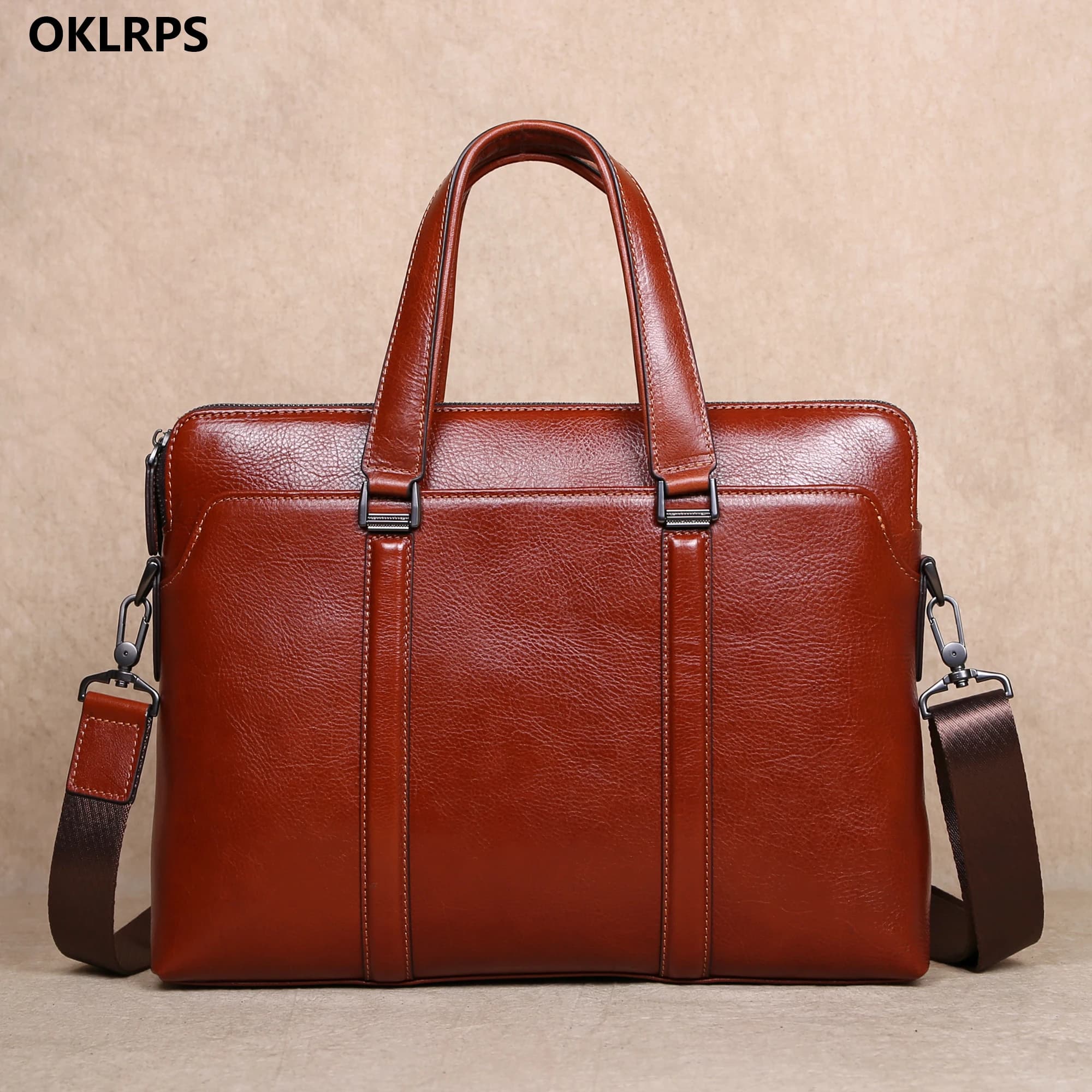 Luxurious official document bag in imported yellow cow leather, cow leather shoulder bag with upper layer, office computer bag