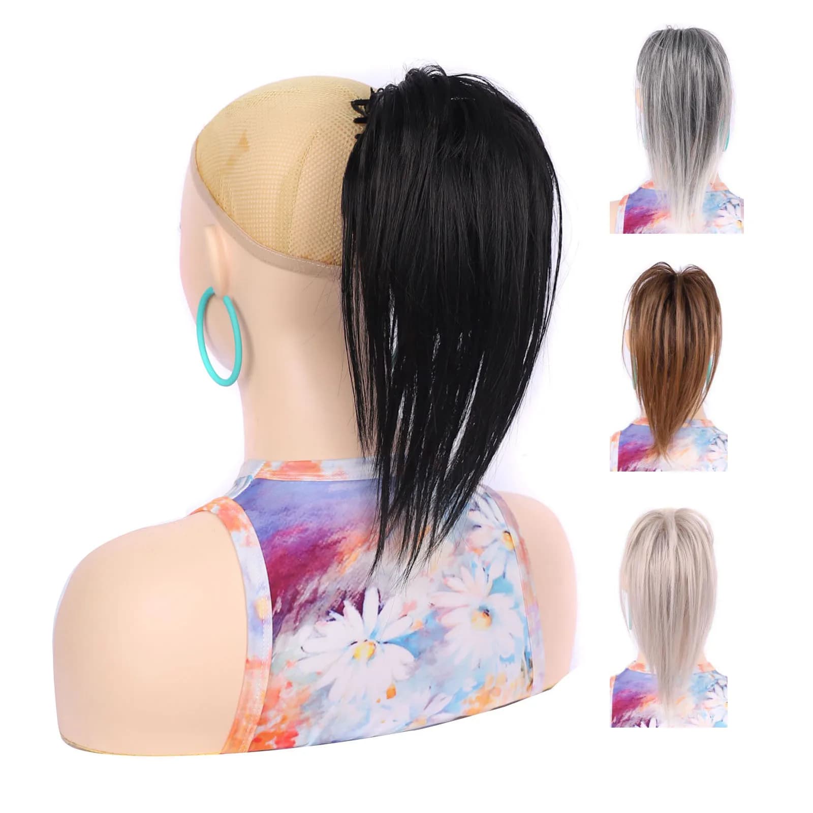 Jeedou High Ponytail Lightweight Hairpiece Voluminous Short Straight Hair Extension Brown Ombre Synthetic Ponytails Daily Use