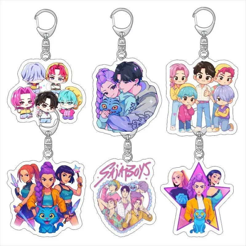 Portachiavi in Acrilico Anime K-Pop Demon Hunters, Ciondolo Bifacciale HD Huntr/X Rumi Mira Zoey, Charm per Borsa, Decorazione per Zaino, Regalo di Compleanno