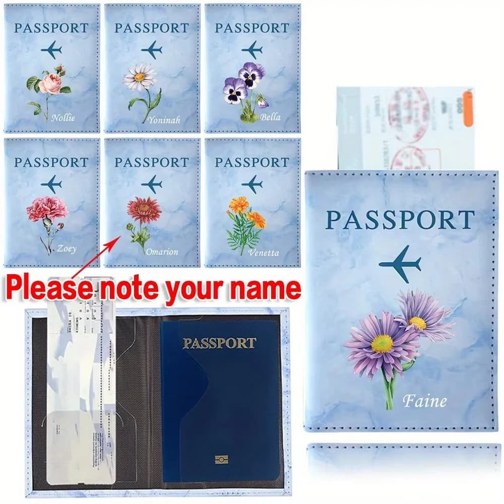 Custom Name Faux Leather Slim Passport Holder, Plane Print Card Wallet, Portable Travel Cover, Unisex Accessory for Men & Women