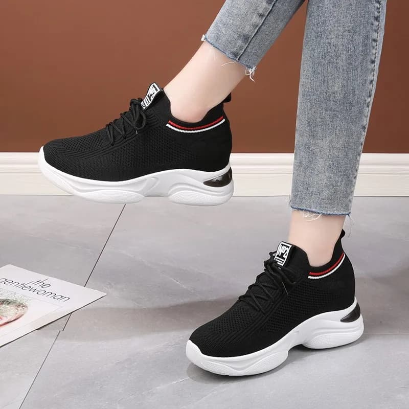Sneakers con Zeppa Nascosta da 8,5 cm per Donna, Scarpe Traspiranti in Maglia con Plateau, Nuove Scarpe Sportive con Lacci, Zapatos Casuales