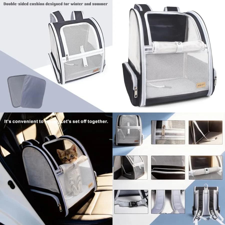 Zaino Trasportino per Gatti, Zaino per Cani, Zaino Ventilato per Animali Domestici Gatti Cuccioli Cani Uccelli Conigli per Viaggi Uso Interno ed Esterno Nero