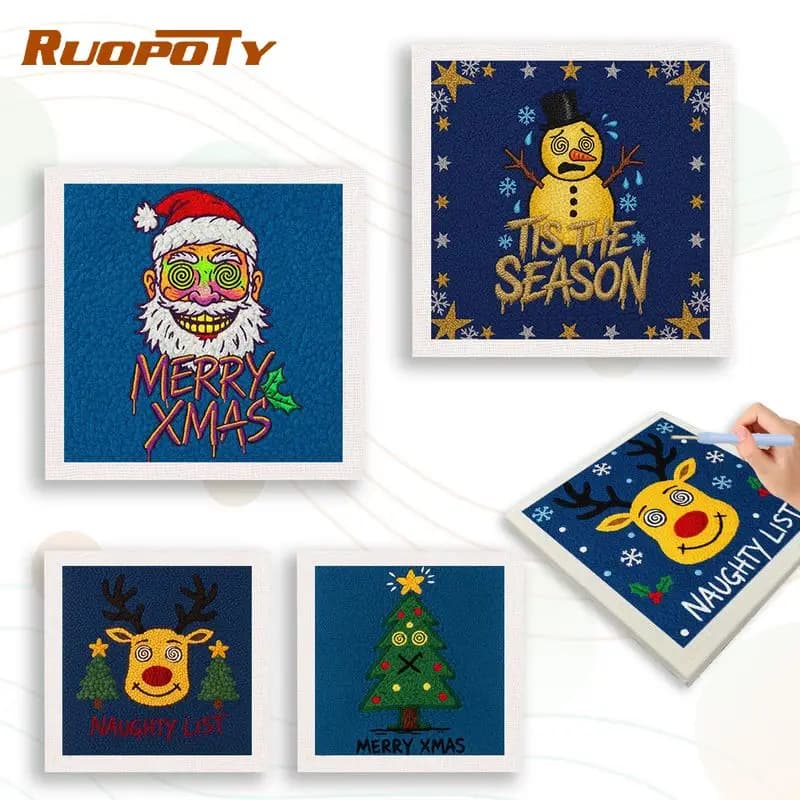RUOPOTY Christmas Deer Punch Needle Kit Gift Craft Supplies Animal Punch Needle Kit Wall Art Interior Crafts Gift