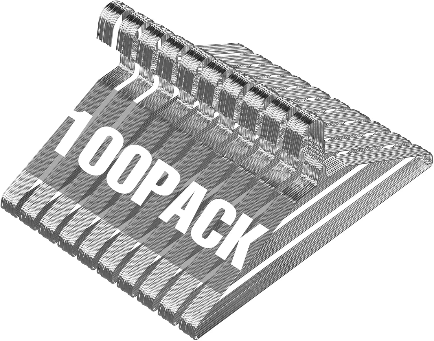 Pack of 100 Coats for Dresses, Coats, Shirts - Space Saving, Anti-slip, 16 Silver