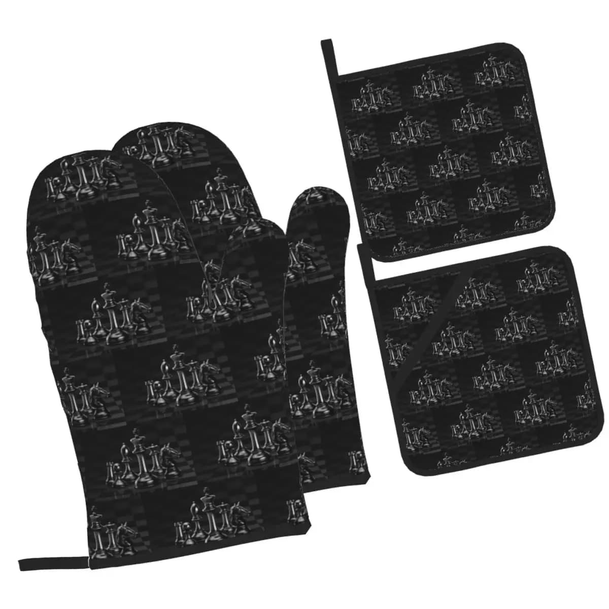Black King Chess The-chessboard Oven Mitts and Pot Holder Sets of 4 for Baking Cooking Grilling Resistant Non-Slip Gloves