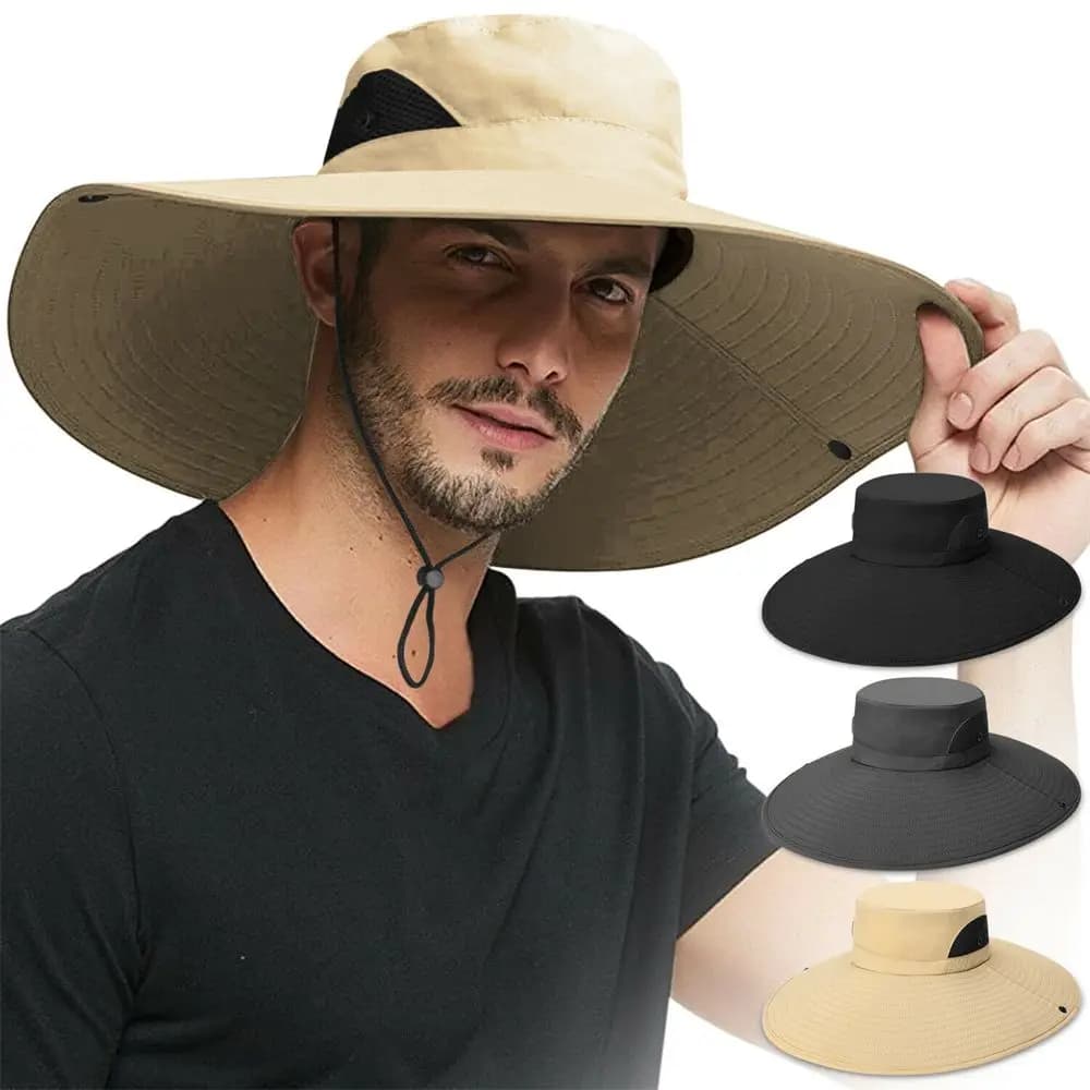 Boonie Cappello da pescatore estivo Protezione solare UV Uomo Donna Cappello a tesa larga con visiera Cappello da esterno