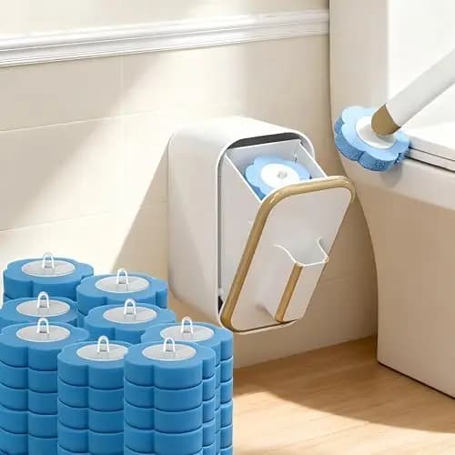 Set di spazzole per WC usa e getta con 48 testine e base – Montaggio a parete, design ergonomico per bagni e camper