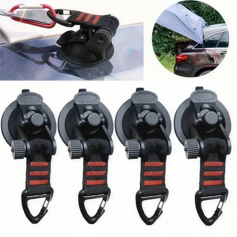 4 ventose resistenti con clip e ganci - Per teloni da campeggio, tergicristalli per SUV, attrezzatura da esterno, design durevole