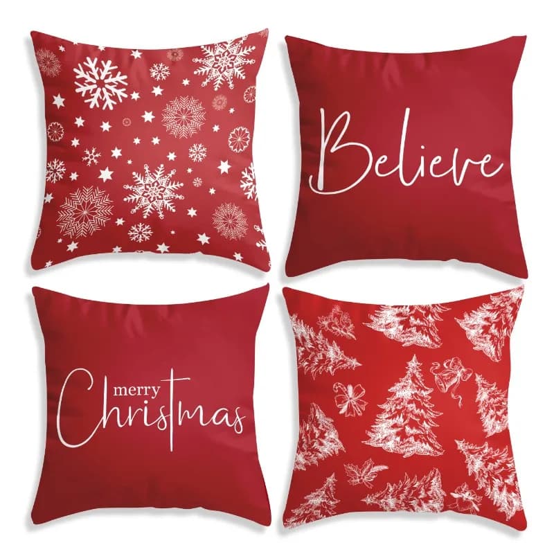Christmas Pillow Covers Set Of 4, Merry Christmas Pillow Covers, Hello Winter Snowflake Pillow Covers for Couch Sofa Decor
