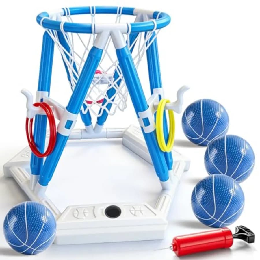 Gioco 2-in-1 per Piscina con Canestro da Basket, Giochi d'Acqua Estivi per Feste all'Aperto, Giocattoli per Piscina per Bambini dai 4-8 e 8-12 Anni
