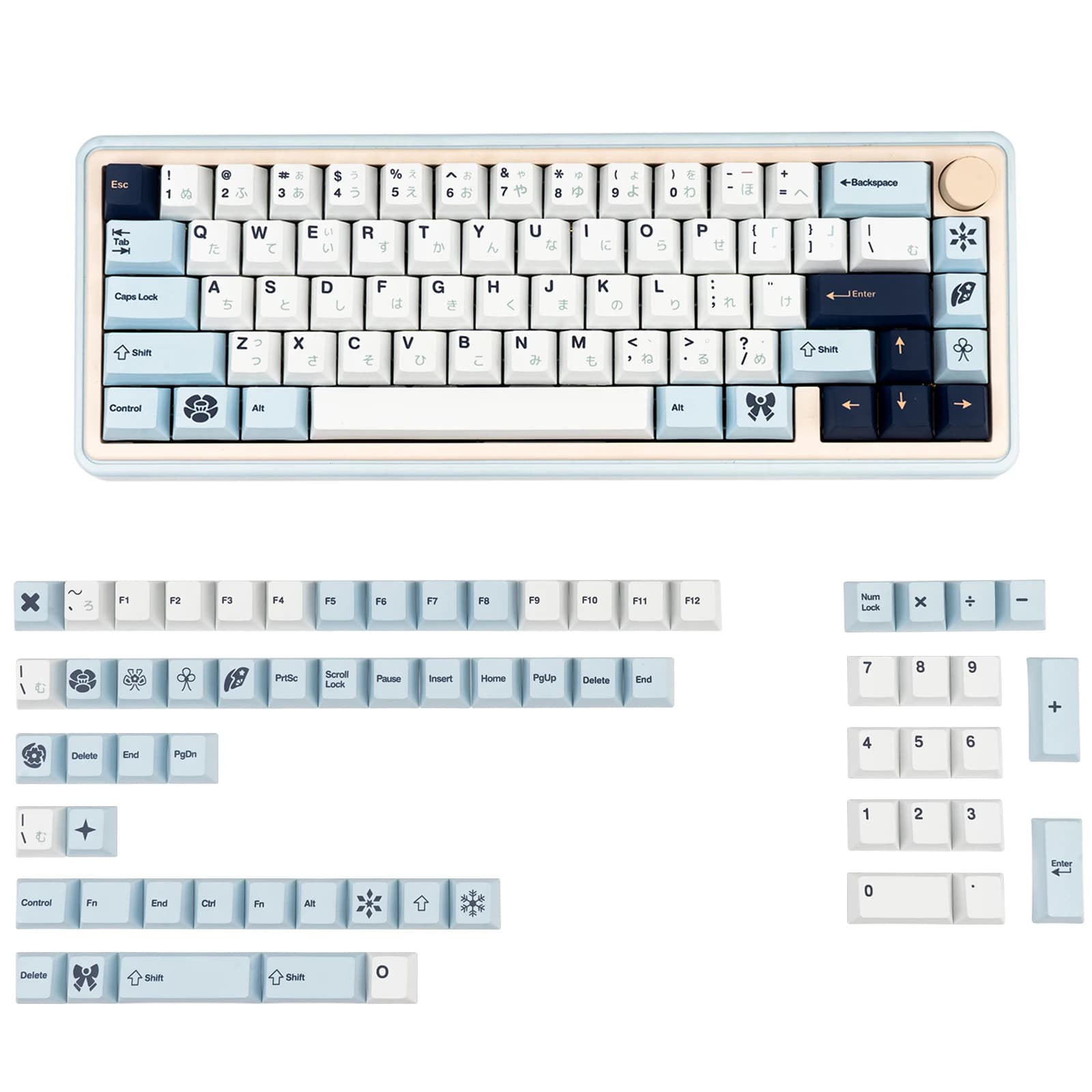 Egret keycap simple original PBT sublimation five-sided custom mechanical keycap keycap blue and white keycap