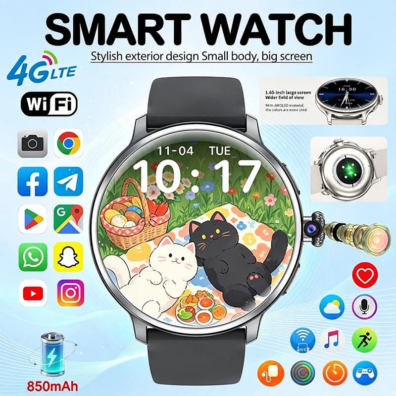New 4G Full Network Smart Watch 1.65 Inch AMOLED Screen HD Video Call Women's Health 850mAh WIFI Download Any App Smart Watch