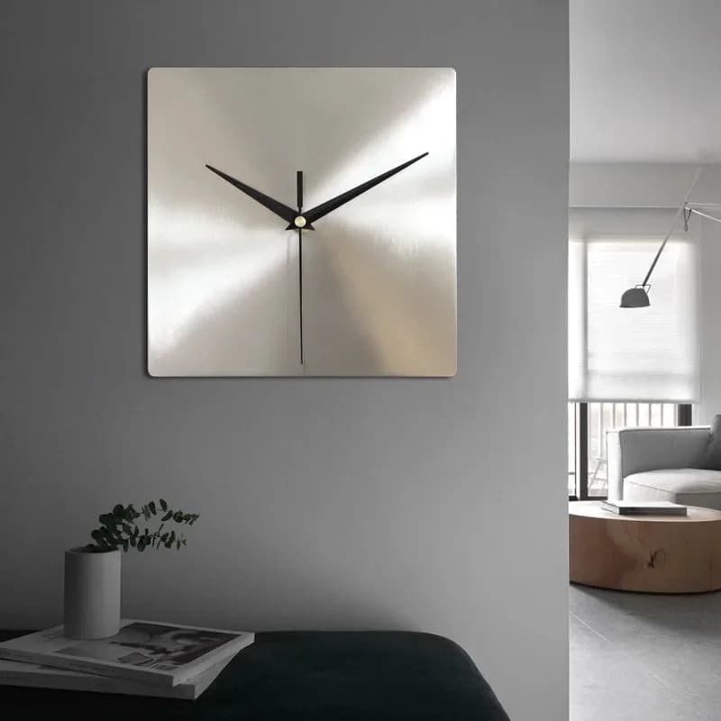 Nordic Affordable Luxury Style Silver Square Wall Clock Home Living Room Clock Office Wall Mounted Silent Clock Home Decoration