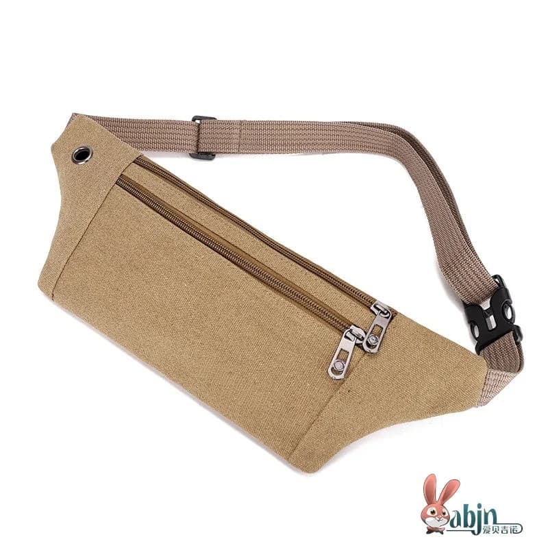 Outdoor Sports Men's Canvas Waist Bag Lightweight Running Belt Pouch Breathable Waterproof Three-layer Zipper Lovebeauty