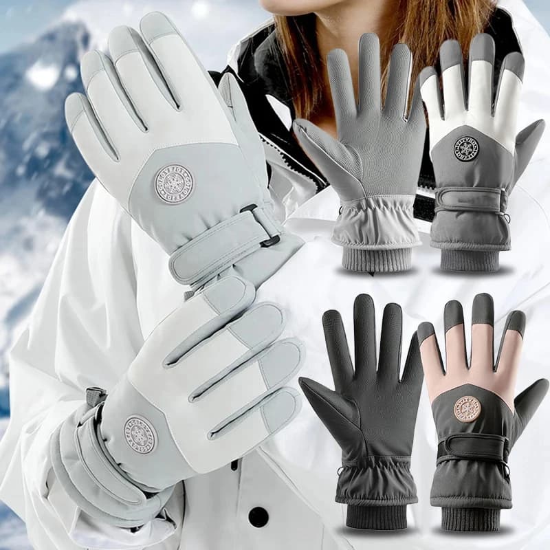 Guanti da sci da snowboard unisex invernali Touch screen antiscivolo in pelle PU Guanti da neve caldi in pile da ciclismo per moto impermeabili da donna
