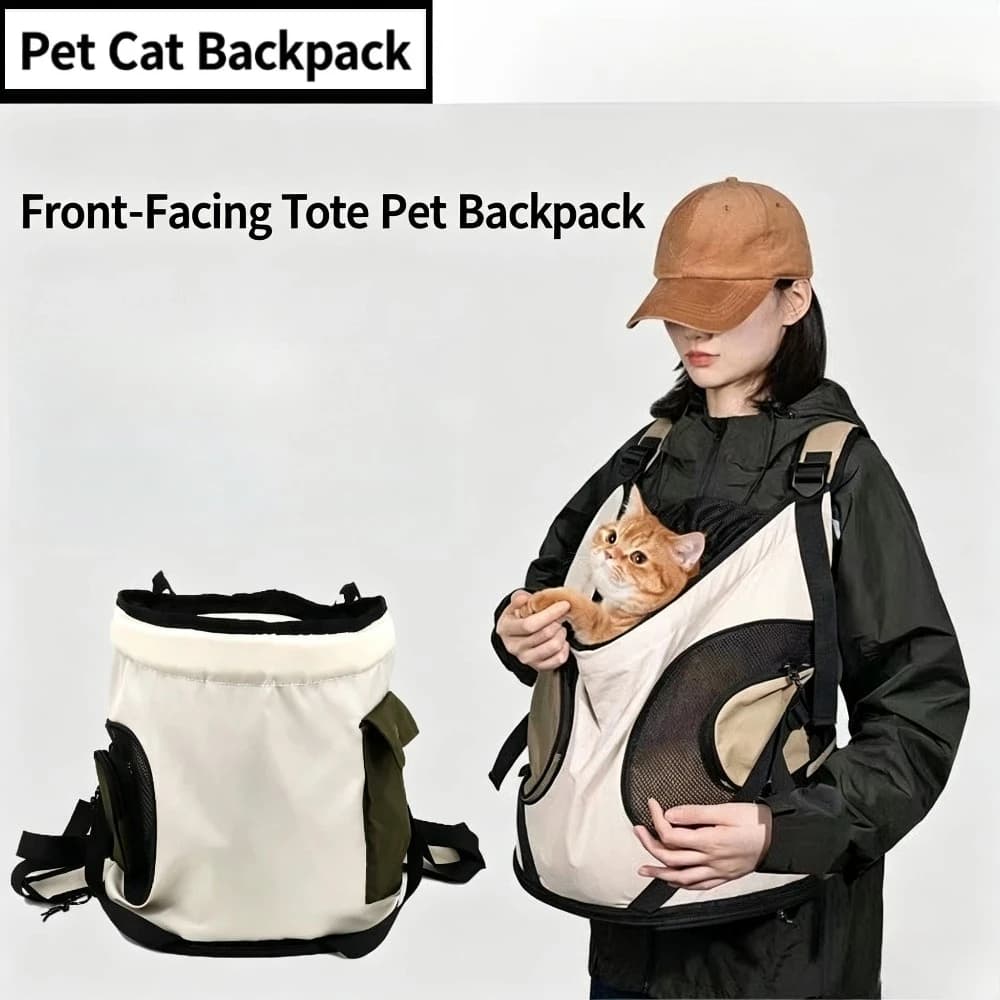 Front‑Facing Pet Cat Dog Backpack Carrier Hands‑Free Breathable Mesh Tote Backpack for Small Pets Outdoor Travel Walking Bag