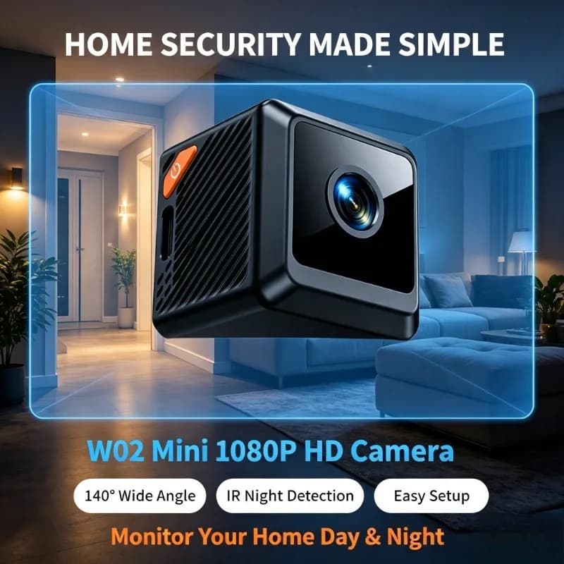 140° Wide‑angle W02 Mini Camera, 1080P Night Vision Gear for Baby Nursery Real‑time Monitoring