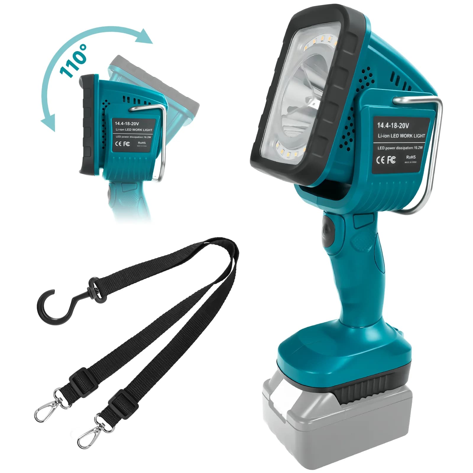 Lampada da lavoro a LED senza fili per batteria Makita 18V 16,2W 1250 lumen Torcia di emergenza 4 modalità per officina all'aperto Campeggio