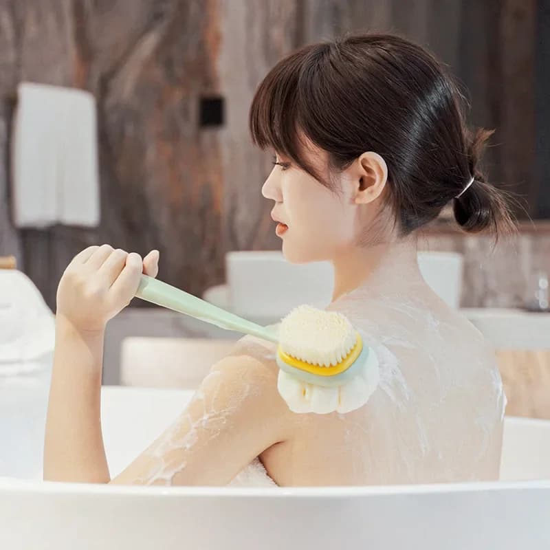 Spazzola da Bagno con Manico Lungo, Spugna per Scrub Corpo a Doppia Faccia, Spazzola Morbida per Doccia, Scrubber Corpo Staccabile, Spugna da Bagno