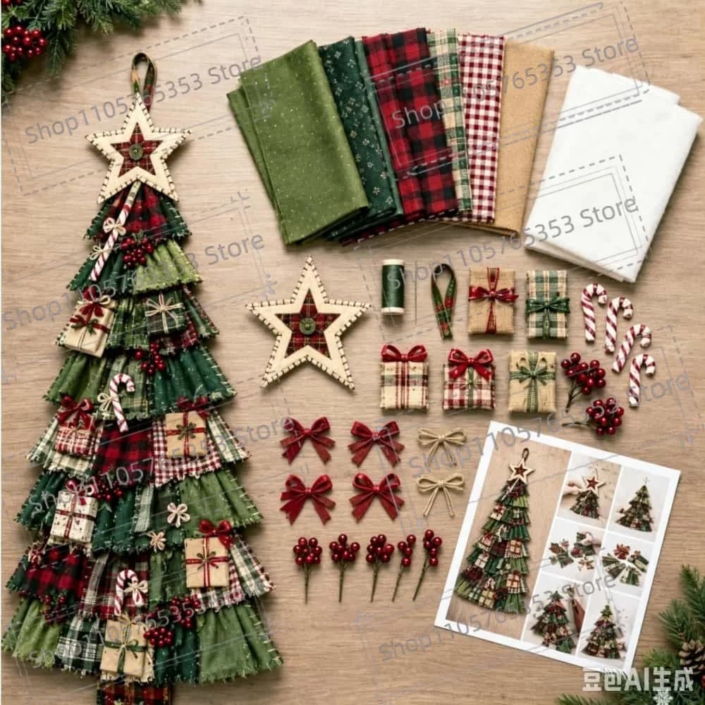DIY Oversized Patchwork Christmas Tree Christmas Sewing Kit Handcraft Door decoration hanging decoration Beginner‑Friendly