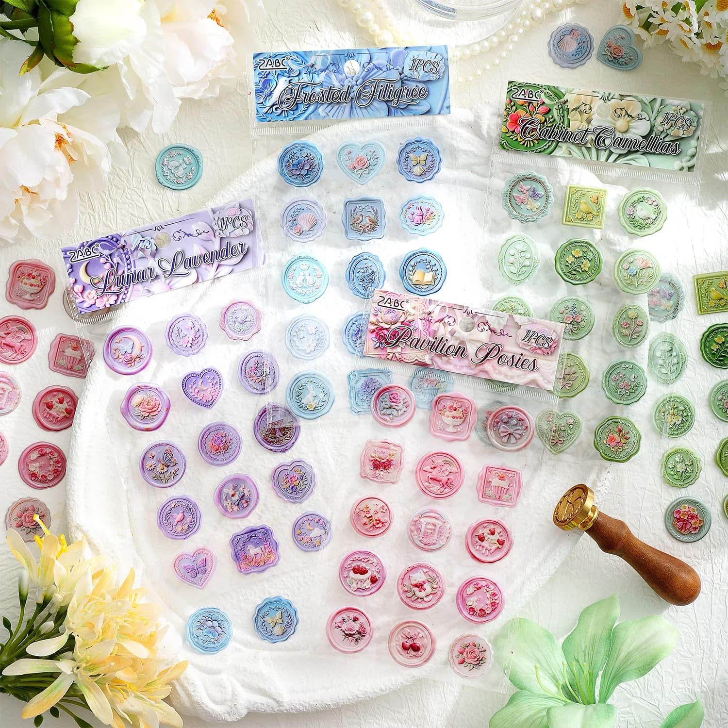 15 pcs Imitation Wax Seal Decor Sticker Set, Multipurpose DIY Embellishments for Photo Album Making
