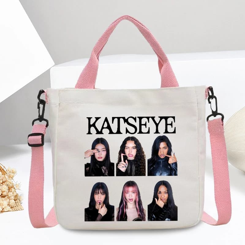 Fashion K POP KATSEYE Canvas Large Capacity Shoulder Bag for Girls Anime Cartoon Tote Storage Pouch Students Portable Handbag