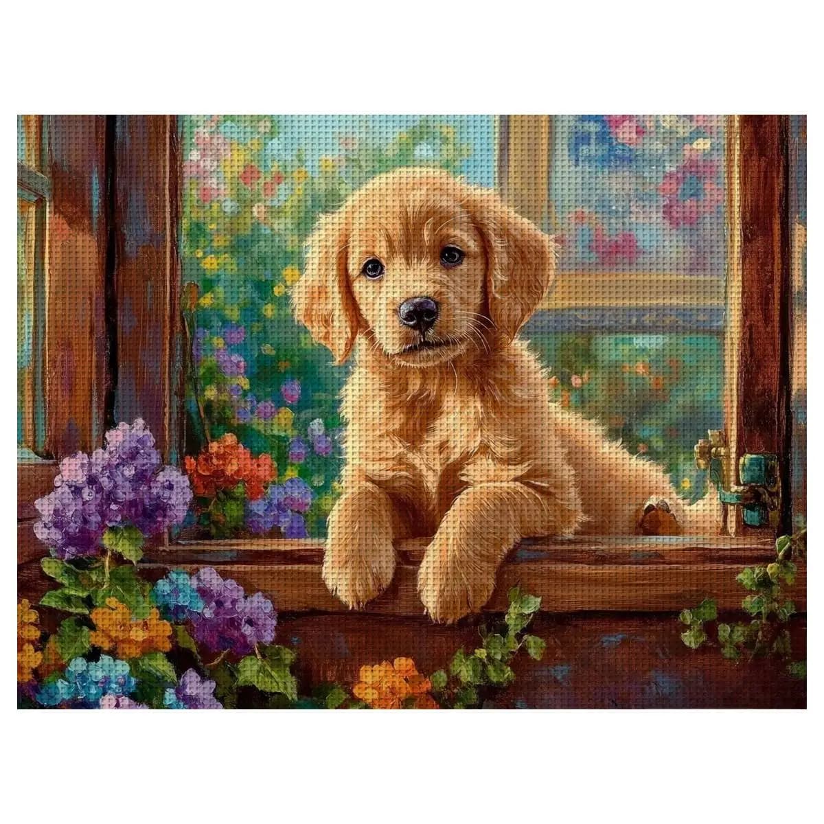 Kit Punto Croce Fai da Te 30x40cm/11.8x15.74 pollici con Stampa Cane, Set Ricamo Fai da Te 11CT/14CT