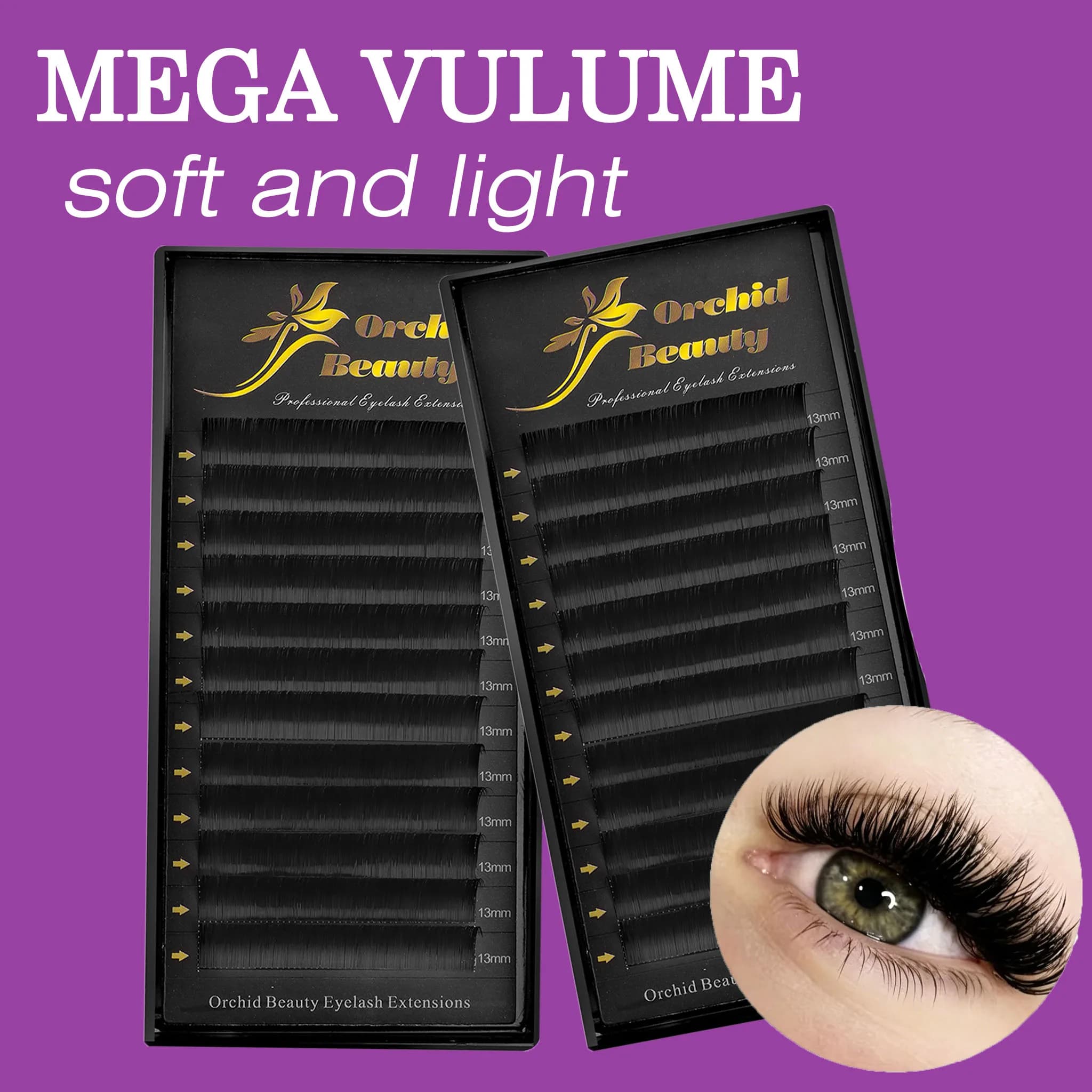 Extension ciglia finte Orchid Classic in visone sintetico, morbide e naturali, volume russo, ciglia singole professionali per trucco occhi