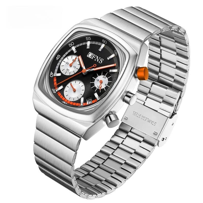 Orologio da uomo quadrato piccolo, cronografo multifunzione a sei lancette, al quarzo, impermeabile, con calendario, molto venduto.