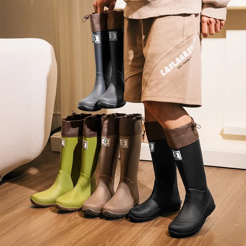 Scarpe da Pioggia alla Moda con Tubo Alto per Uomo e Donna, Impermeabili con Chiusura a Cordoncino, Antivento e Antispruzzo