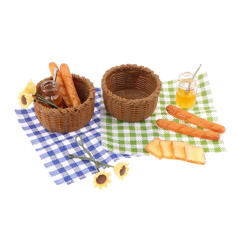 ▶ Set 1:12 Cestino di pane al miele in miniatura per casa delle bambole, cestino da picnic in tessuto, modello da cucina, decorazione, giocattolo, accessori per casa delle bambole